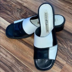 Vintage 90s 00s Y2K Slip On Dressy Sandals 7 Patchwork Checkered Black White